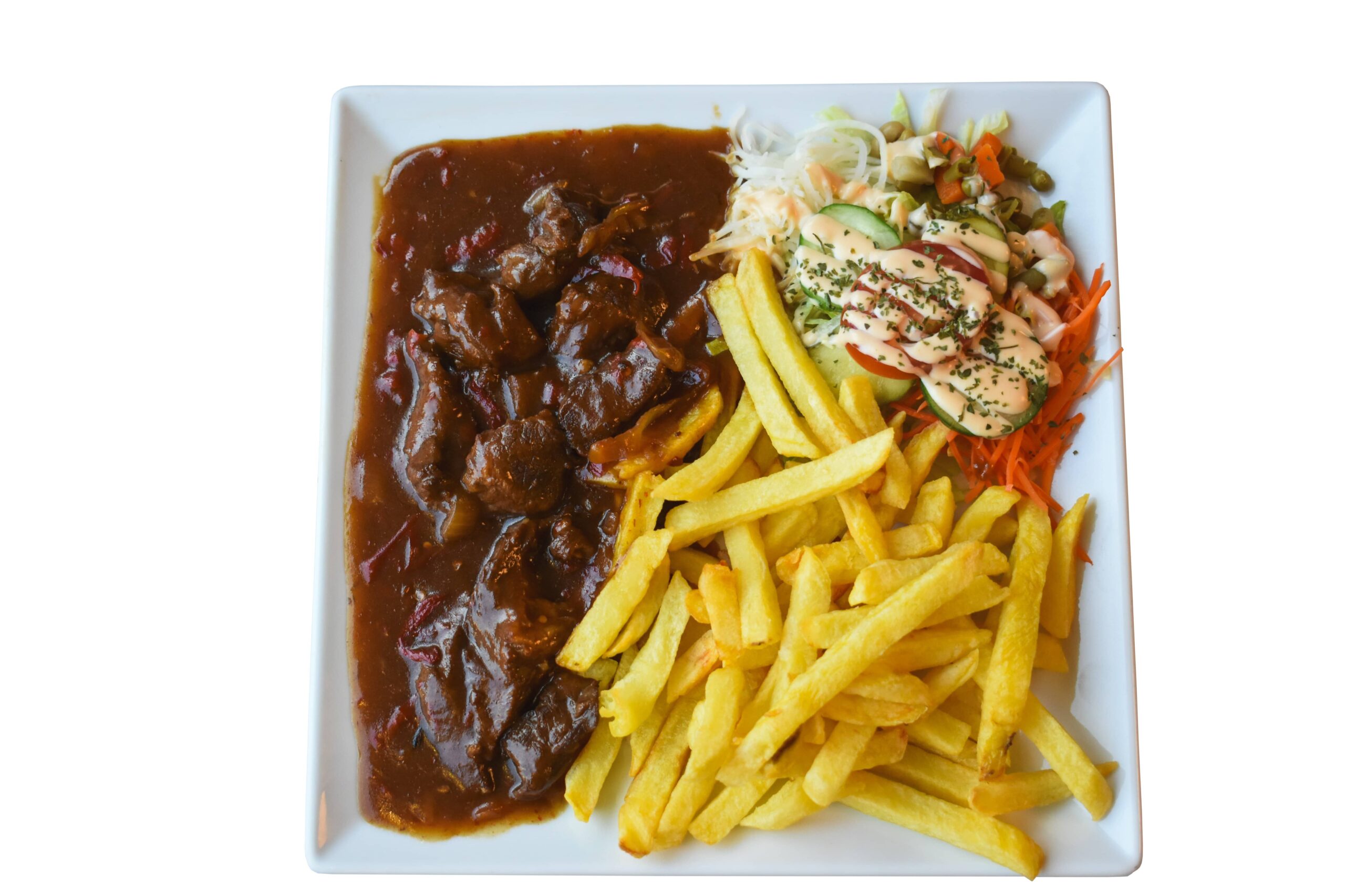 Friet Indisch stoofvlees